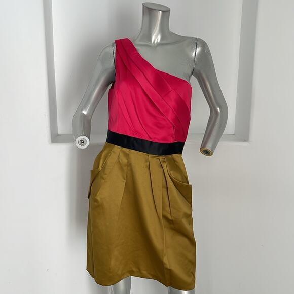 Max and Cleo Color Block One Shoulder  Woven Cocktail Jane Dress Size 10 - Picture 10 of 10